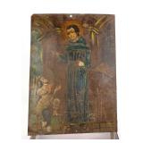 19c ST. ANTHONY OF PADUA OIL/TIN RETABLO PAINTING