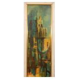 MID-CENTURY MODERN ABSTRACT CITYSCAPE PAINTING