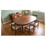 MID-CENTURY MODERN WALNUT DINING TABLE & 4 CHAIRS