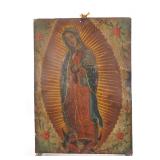 19c OUR LADY OF GUADALUPE OIL/TIN RETABLO PAINTING
