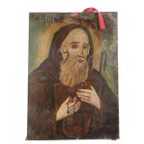 19c ST. FRANCIS OF PAOLA OIL TIN RETABLO PAINTING
