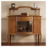 VICTORIAN TIGER OAK  MIRRORED BOW FRONT SIDEBOARD