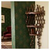 A VICTORIAN TRAMP ART LATTICE CORNER SHELF