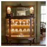 VICTORIAN TIGER OAK BOWFRONT CHINA DISPLAY CABINET