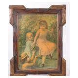 VICTORIAN CHROMOLITHOGRAPH IN FOLK TRAMP ART FRAME