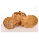 TRIO OF 3 AMERICAN FOLK ART & COILED GRASS BASKETS