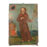 19c ST. FRANCIS OF PAOLA OIL /TIN RETABLO PAINTING