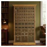 AN ANTIQUE OAK & BRASS POST OFFICE MAILBOX CABINET