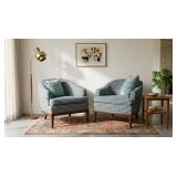 PAIR MID-CENTURY MOD BARREL-BACK PLAID CLUB CHAIRS