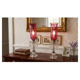 PAIR VICTORIAN HURRICANE LUSTRE TABLE LAMPS