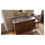 19c LOUIX XV BURLED WALNUT COMMODE W ROUGE MARBLE