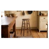 19c PRIMITIVE WOOD COUNTER STOOL W/ WIRE TENSIONS