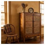 ANTIQUE OAK PIE SAFE CABINET PUNCHED TIN PANELS