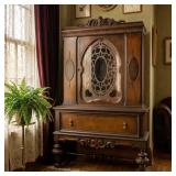 JACOBEAN REVIVAL CARVED WALNUT CHINA CABINET HUTCH