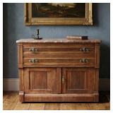 VICTORIAN EASTLAKE RED MARBLETOP WASHSTAND CABINET