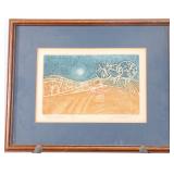 JANE VORHEES 'NIGHT ARBOR' COLOR WOOD BLOCK SIGNED