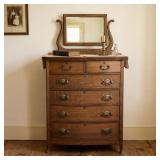 VICTORIAN TIGER OAK TALLBOY CHEST WISHBONE MIRROR