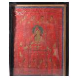 19c. RED-GROUND THANGKA BUDDHIST DEITY OR LAMA