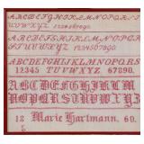 1860 REDWORK ALPHABET NEEDLEWORK SAMPLER -NAMED