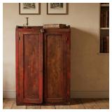 AMERICAN PRIMITIVE RED-WASHED PINE JELLY CUPBOARD