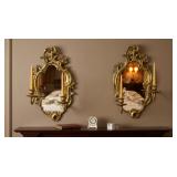 PAIR ROCOCO REVIVAL GILT BRASS MIRROR WALL SCONCES
