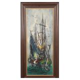 MID-CENTURY MODERN EXPRESSIONIST BOATS PAINTING