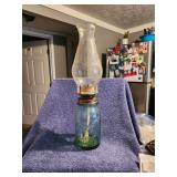 Hand Made Kerosene Lamp Of A Blue Ball Jar