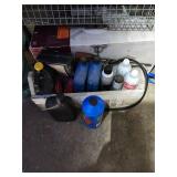 Mechanic Oil, Fluid & Such With Wooden Tool Box