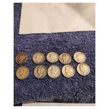 10 Mercury Dimes Different Dates $ 1.00 Face Value