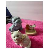3 Dog & Cat Figurines Japan & Red Letter