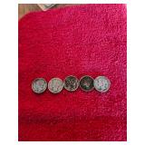 5 Mercury Dimes .50 Cents Face Value