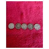 5 Mercury Dimes .50 Cents Face Value