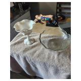 1 Clear Bowl & 1 Milk Glass Candy Dish