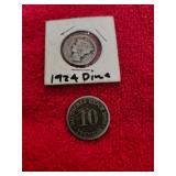 1-1893 10 Pfennig and 1 1924 Mercury Dime
