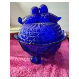 Cobalt Blue Birds On A Nest Candy Dish (Chipped)