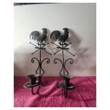 1 Pair Metal Rooster Candle Holders