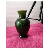 1980's Green Flower Vase With Flower Embossed