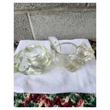 2 Glass Candle Holders Sleeping Cat & Squirrel