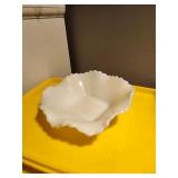 Fenton White Milk Glass Ruffled Edge Candy Dish
