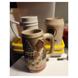 3 Beer Steins Or Mugs 1 Budweiser & 2 More