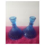 Fenton Hobnail Cobalt Blue Candle Stick Holders