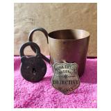 Vintage Solid Copper Cup,Vintage Lock No Key