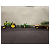 John Deere 720 Diesel with John Deere 214T Square Baler and John Deere Hay Wagon and Bales ERTL - 36'L x 6'H