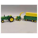 John Deere NF Diecast Tractor with 2 Row Pull Behind Silage Chopper and Silage Wagon
