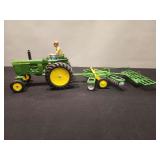 John Deere 3020 Diesel Diecast Tractor with Disc and Harrows Includes Farmer Figure - 20'L x 7'H