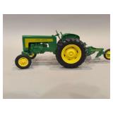 John Deere Diecast Tractor with 2 Bottom Plow - 12”x4”