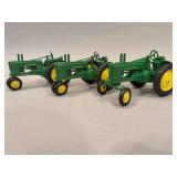3 John Deere Diecast tractors Model B -NF - Model A - NF and Model A - 8”x5”