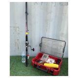 QUANTUM FISHING REEL AND POLE/ TACKLE BOX