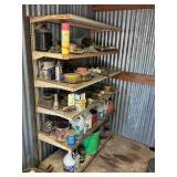 SHELF MISC CONTENTS IN CORNER OF ROOM ON BARN