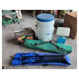 IGLOO COOLERS, CHAIRS, LIGHT AND STARTER LOGS